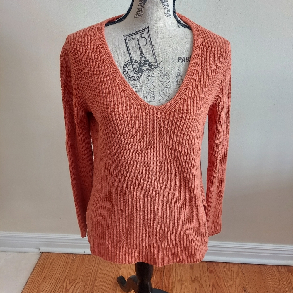 Women's J. Crew Mercantile V-Neck Rust Orange Sweater size XS Extra Small